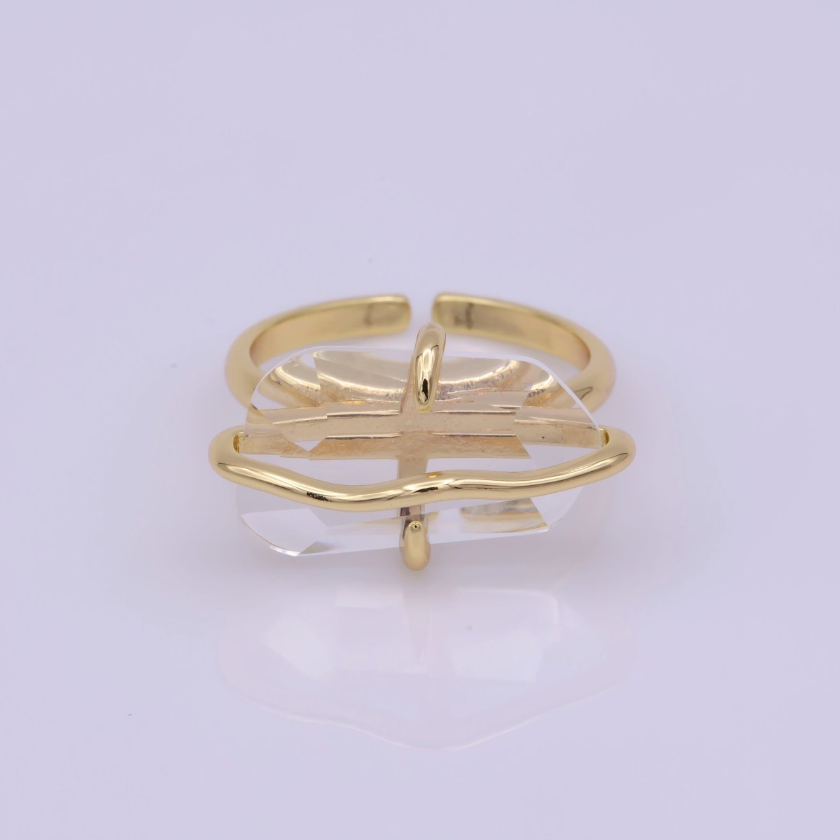 Dainty Clear Crystal Gold Ring Open Adjustable Wrapped Wire Design Ring U-016