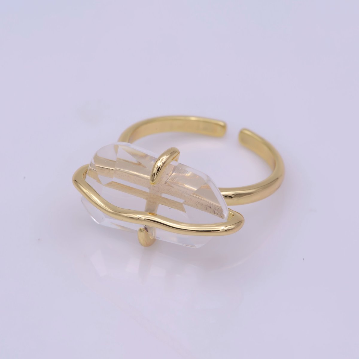 Dainty Clear Crystal Gold Ring Open Adjustable Wrapped Wire Design Ring U-016