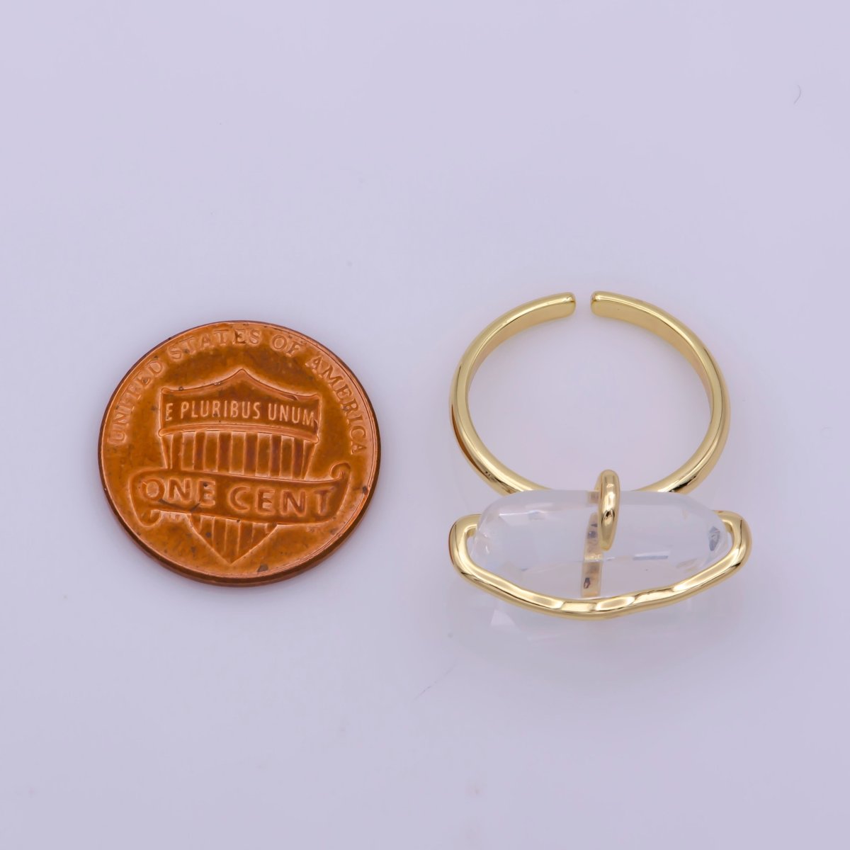 Dainty Clear Crystal Gold Ring Open Adjustable Wrapped Wire Design Ring U-016