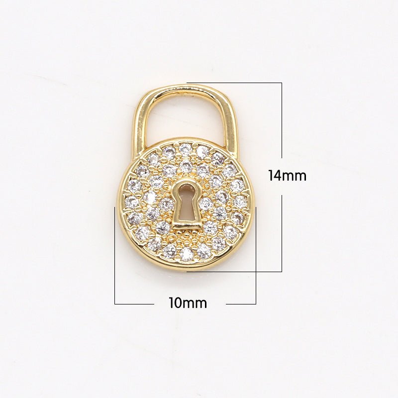 Dainty Clear Crystal Golden Padlock Charm CZ Gold Plated Toolkit Micro Pave Charm Pendant GP-791