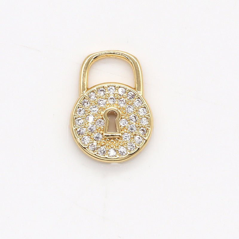 Dainty Clear Crystal Golden Padlock Charm CZ Gold Plated Toolkit Micro Pave Charm Pendant GP-791
