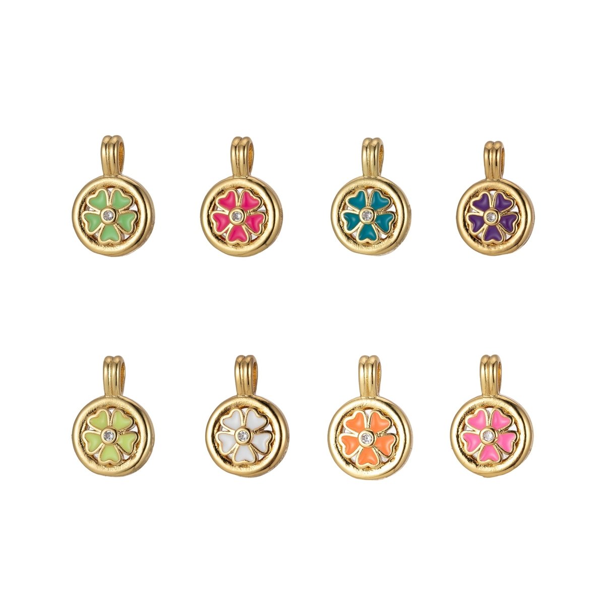 Dainty Clover Pendant Enamel Charm Colorful Jewelry Component J-826~J-833