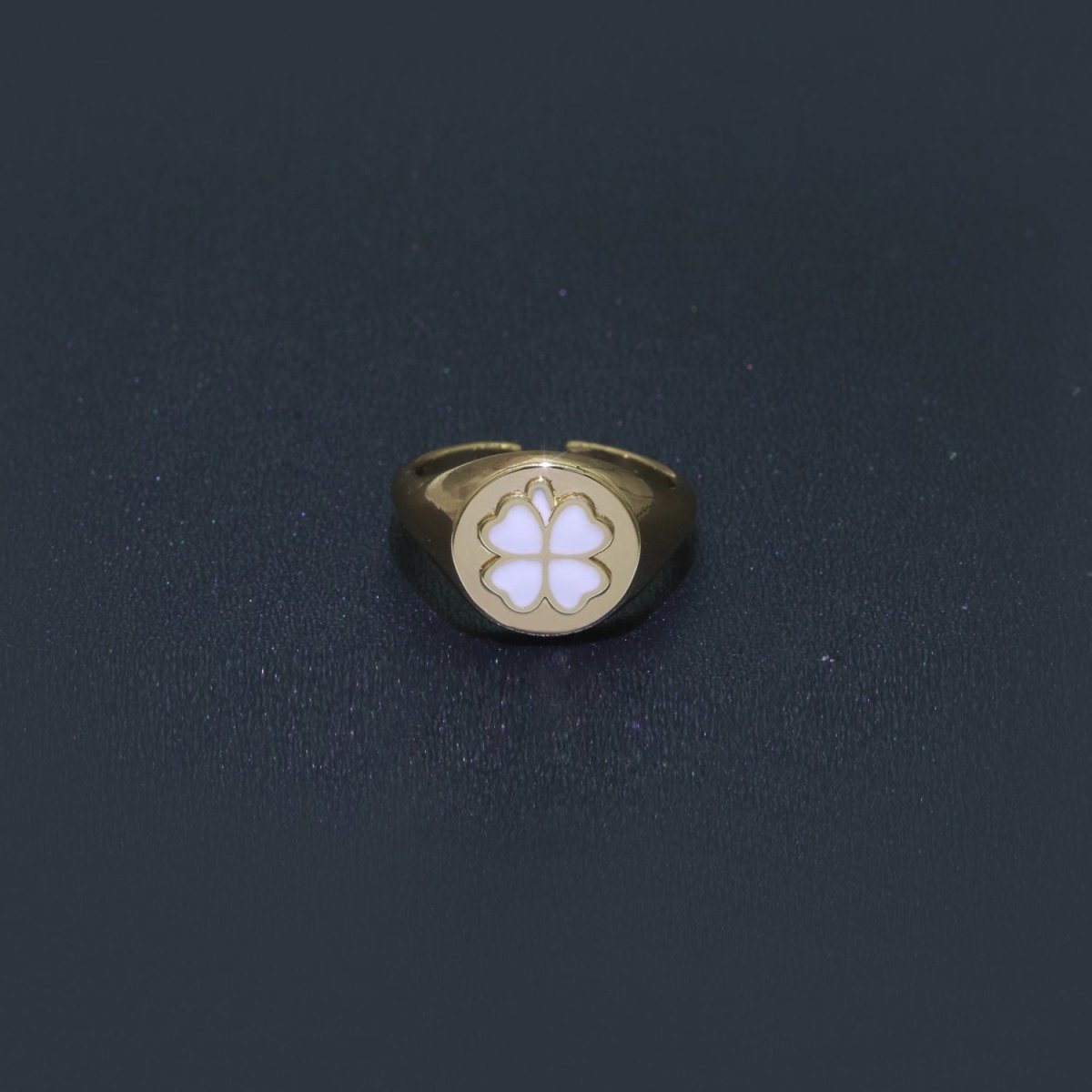Dainty Clover Ring 18K Gold Filled Signet Ring Open Adjustable Ring Lucky Enamel Simple Stacking Jewelry O-439 O-440