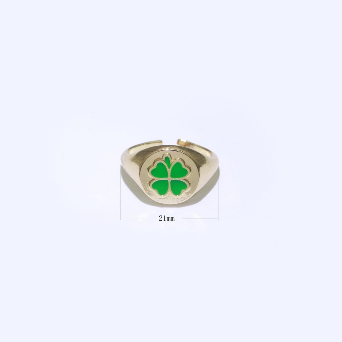 Dainty Clover Ring 18K Gold Filled Signet Ring Open Adjustable Ring Lucky Enamel Simple Stacking Jewelry O-439 O-440