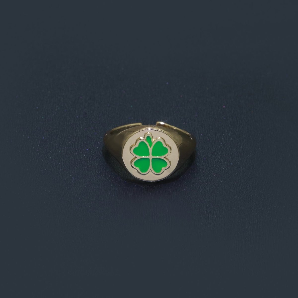 Dainty Clover Ring 18K Gold Filled Signet Ring Open Adjustable Ring Lucky Enamel Simple Stacking Jewelry O-439 O-440