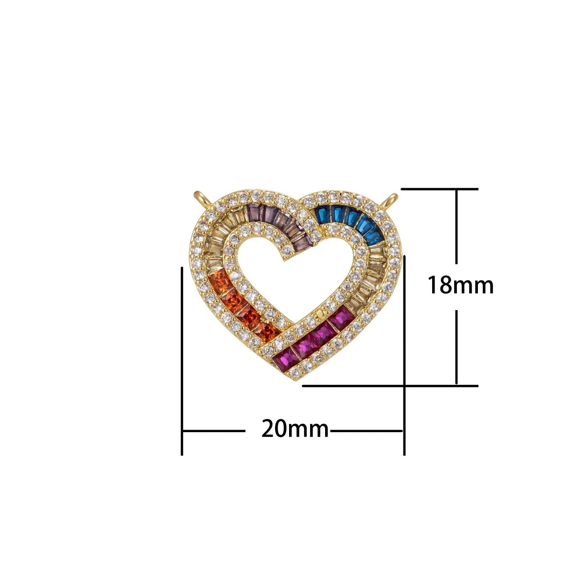 Dainty Colorful Micro Pave Heart Charm, Cubic Heart Shape Charm Gold Love Charm 18x20mm Double bail Charm for Necklace Component F-311