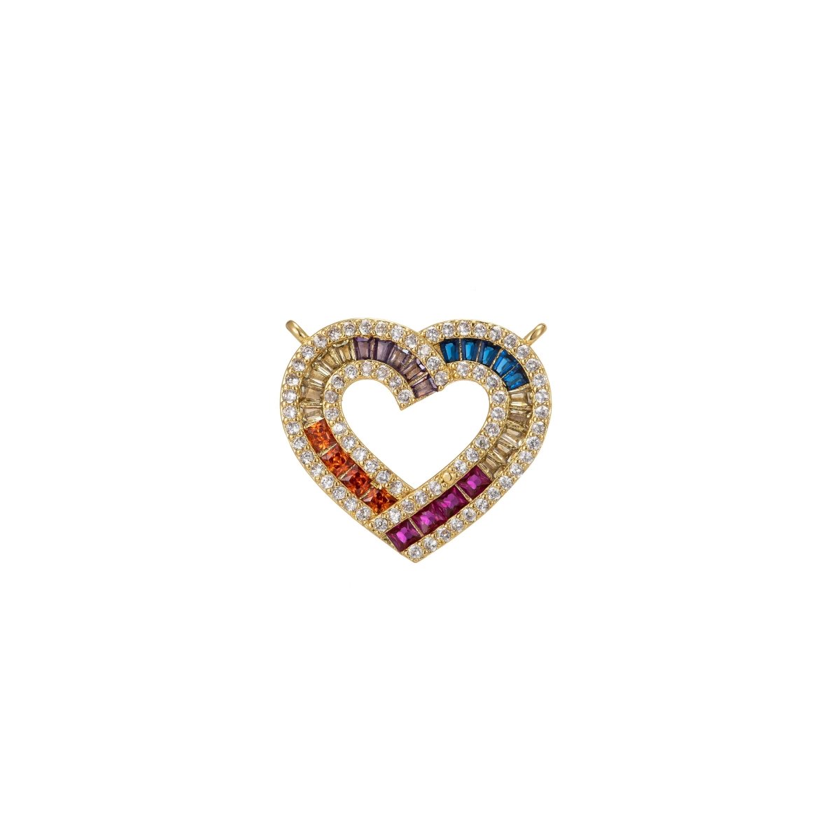 Dainty Colorful Micro Pave Heart Charm, Cubic Heart Shape Charm Gold Love Charm 18x20mm Double bail Charm for Necklace Component F-311