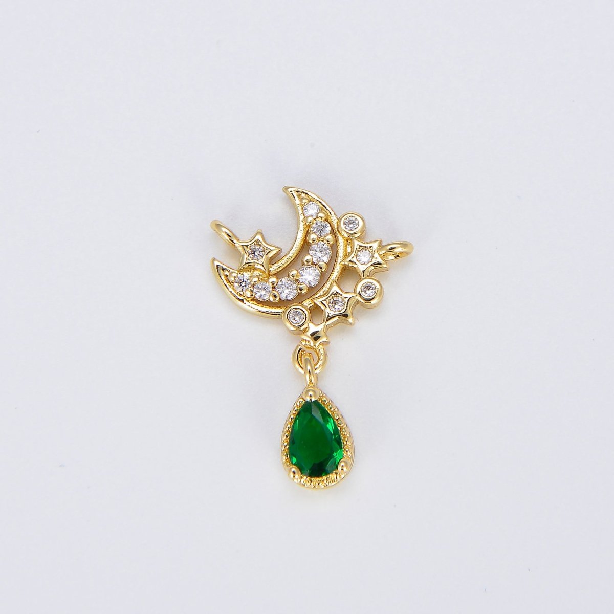 Dainty Crescent Moon Charm Connector with double bail CZ Pave Celestial Star Rolo Cable Lariat Link Connector F-830