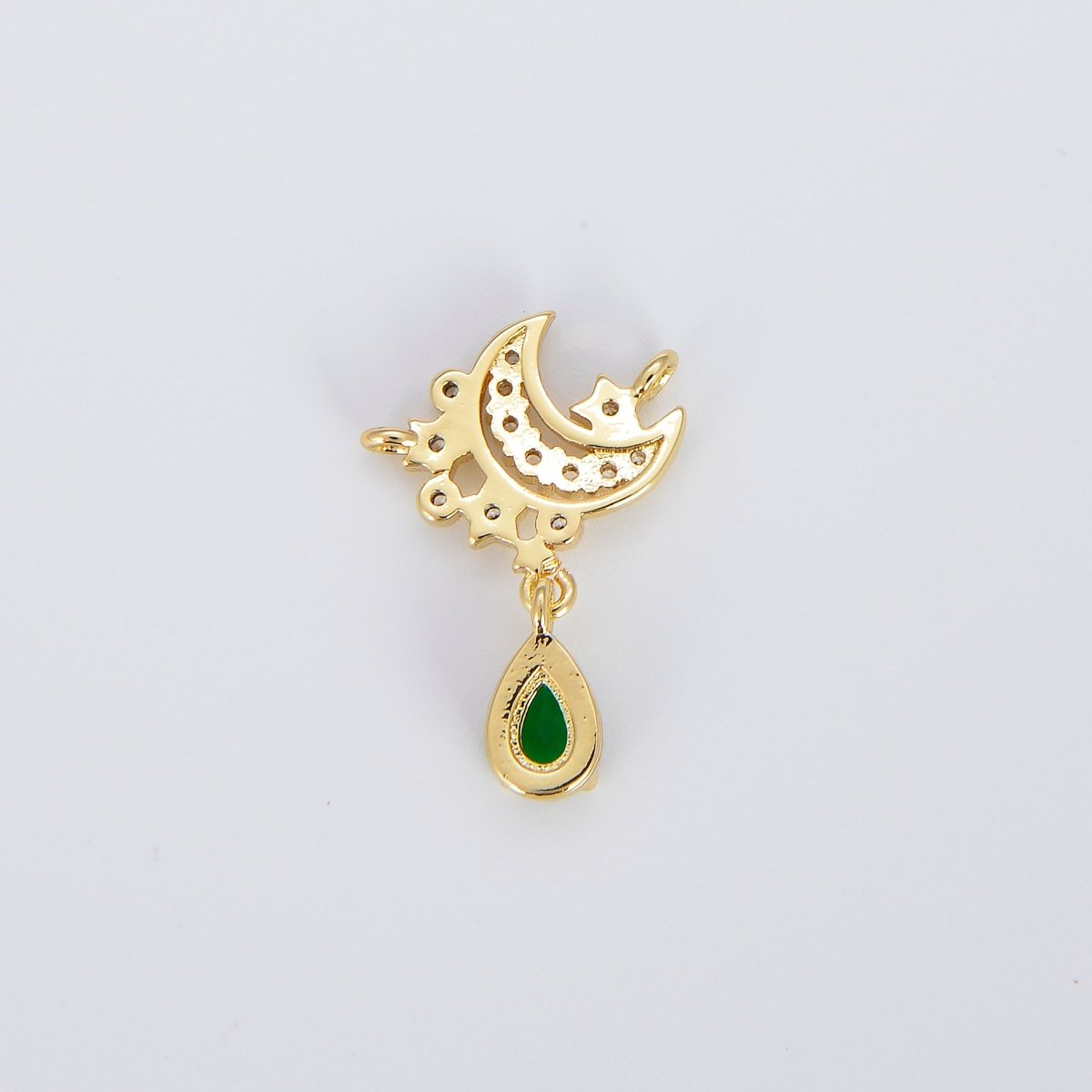 Dainty Crescent Moon Charm Connector with double bail CZ Pave Celestial Star Rolo Cable Lariat Link Connector F-830