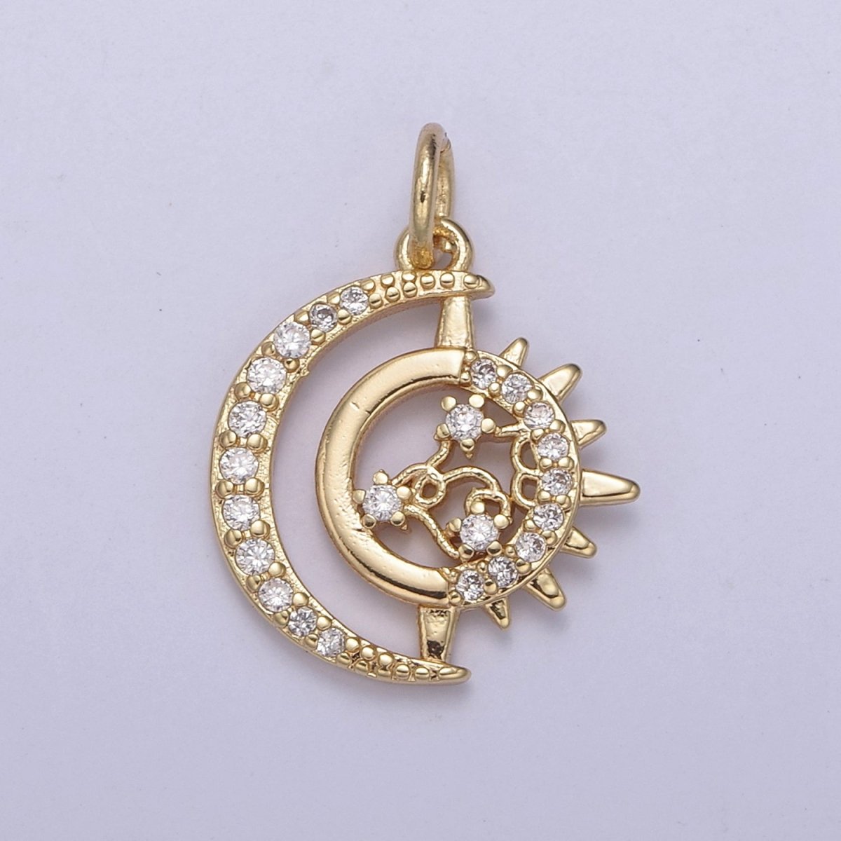 Dainty Crescent Moon Charm Micro Pave Celestial Jewelry 18K Gold Filled Moon Sun Charm N-703 - DLUXCA