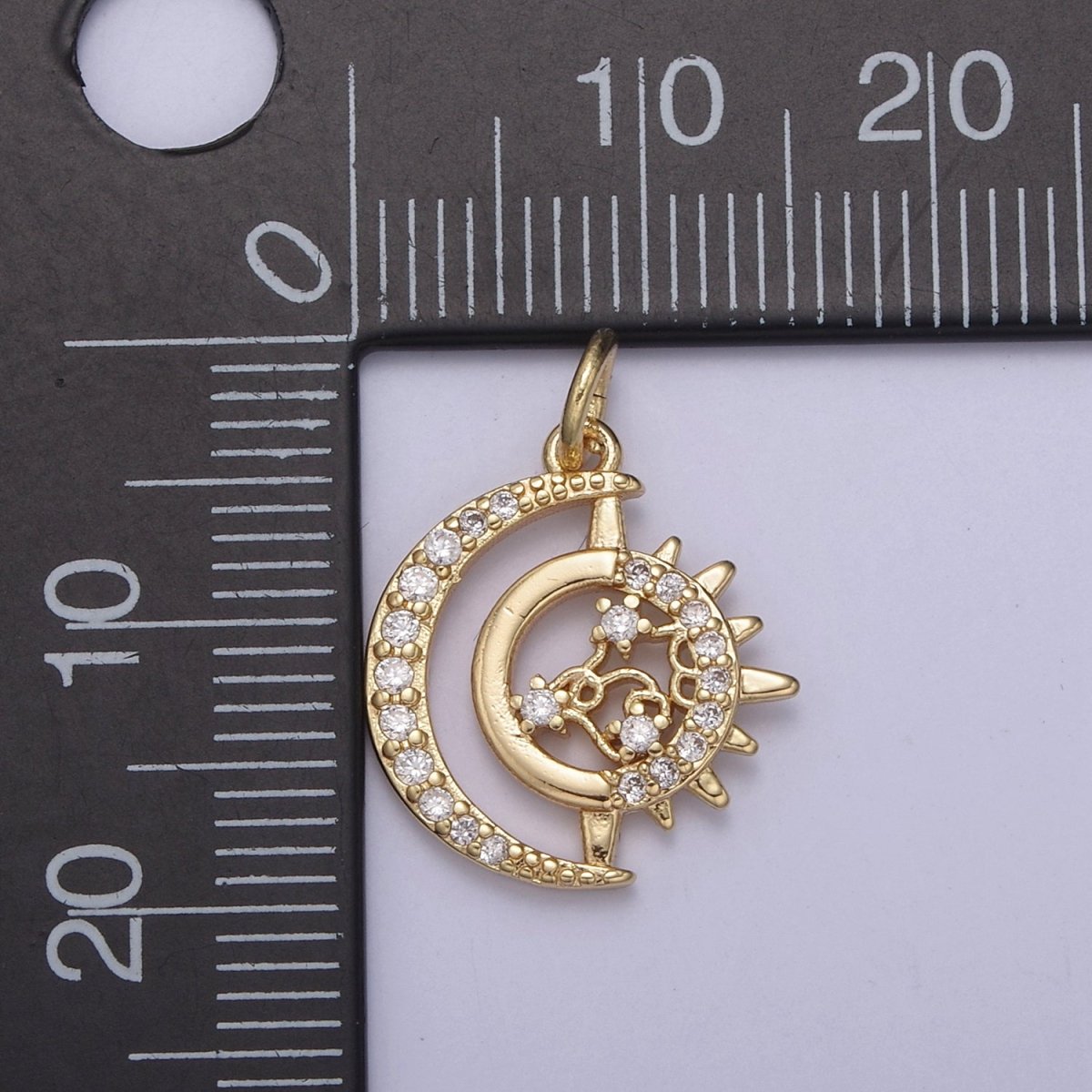 Dainty Crescent Moon Charm Micro Pave Celestial Jewelry 18K Gold Filled Moon Sun Charm N-703 - DLUXCA