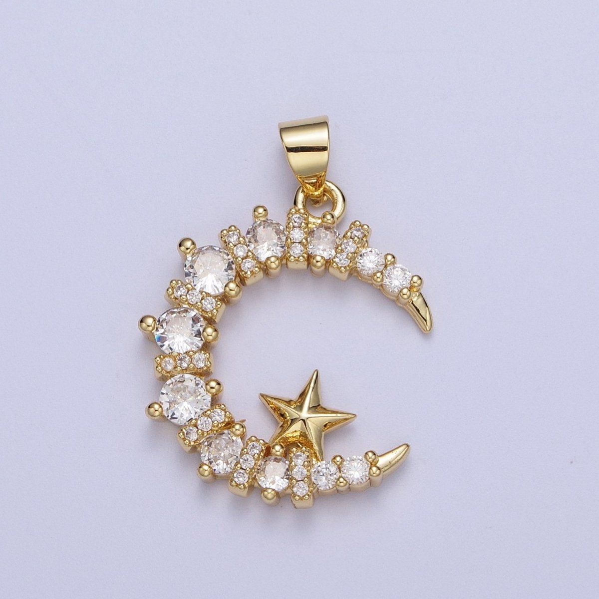 Dainty Crescent Moon Charm with Clear Cz Stone for Moon Star Pendant Celestial Jewelry X-533