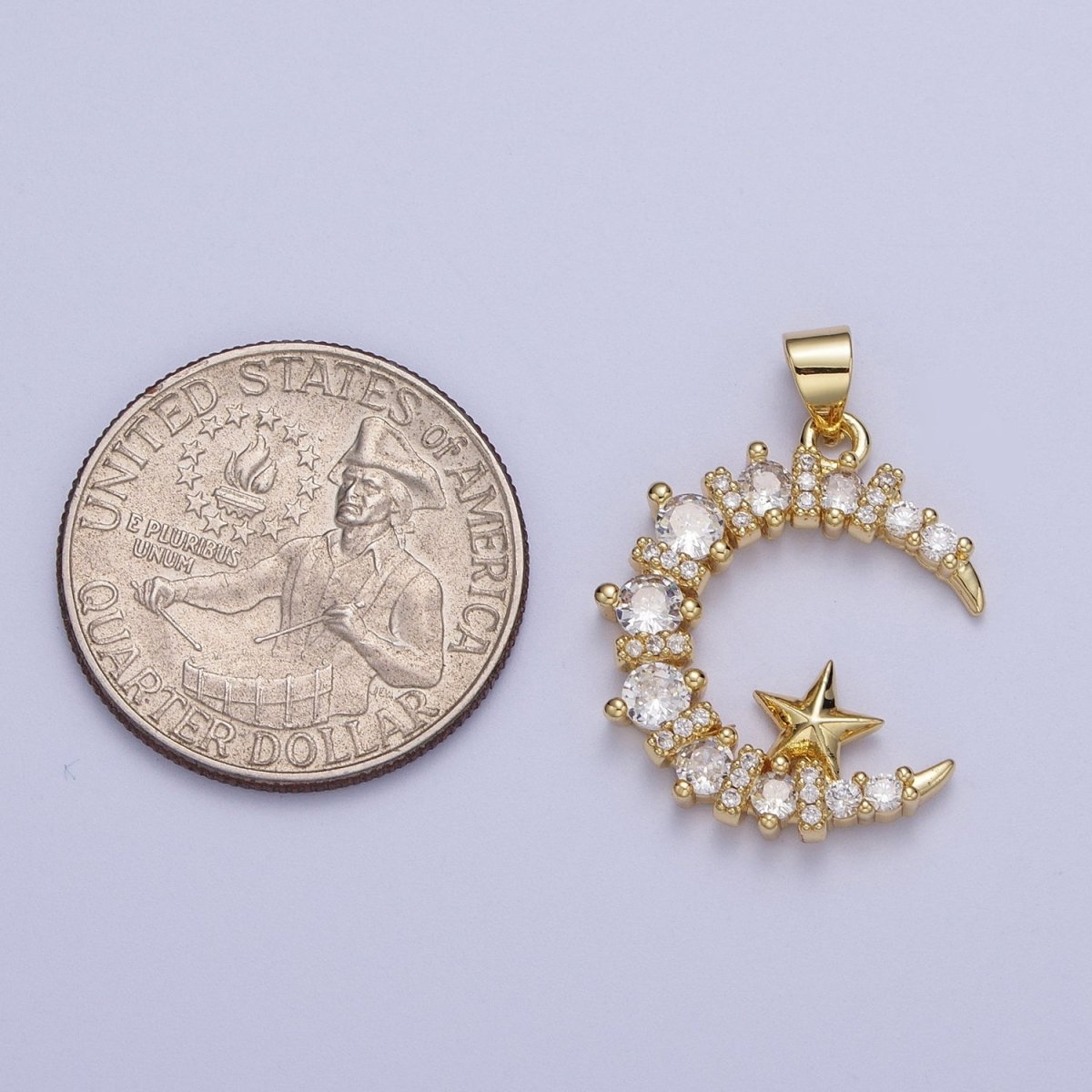 Dainty Crescent Moon Charm with Clear Cz Stone for Moon Star Pendant Celestial Jewelry X-533