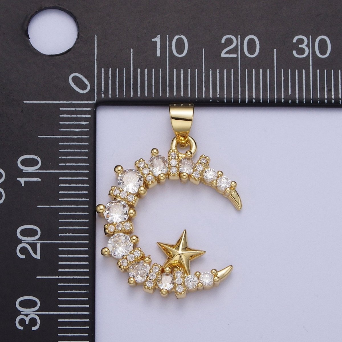 Dainty Crescent Moon Charm with Clear Cz Stone for Moon Star Pendant Celestial Jewelry X-533