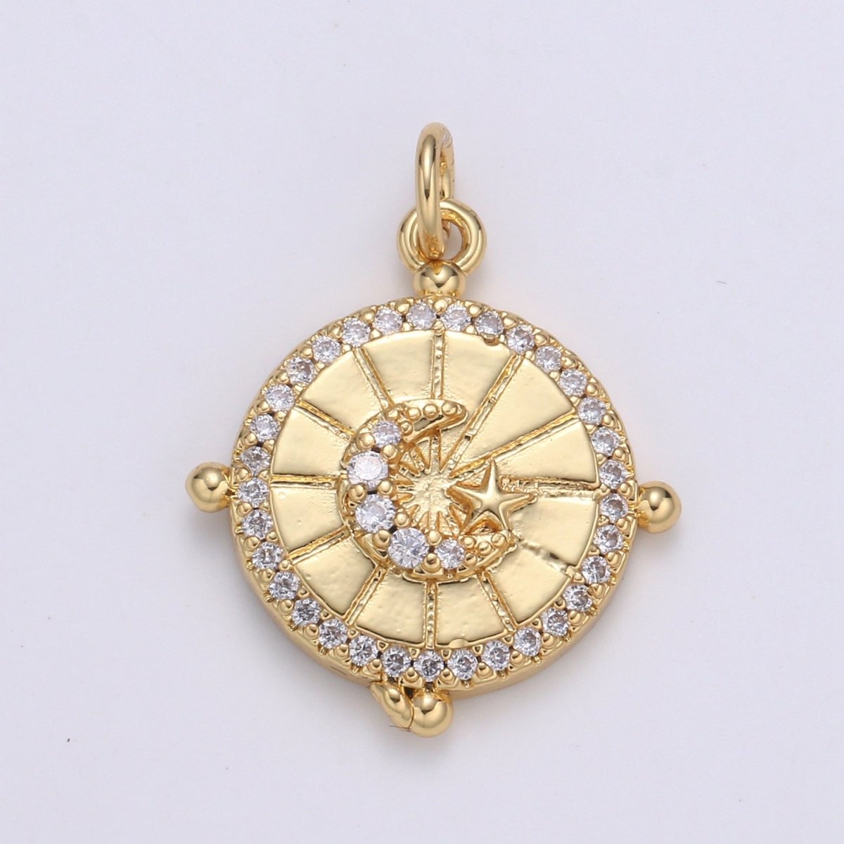 Dainty Crescent Moon Pendant Gold Filled Celstial Star Charm Minimalist Crystal Coin Medallion Pendant for Necklace Earring Supply E-165