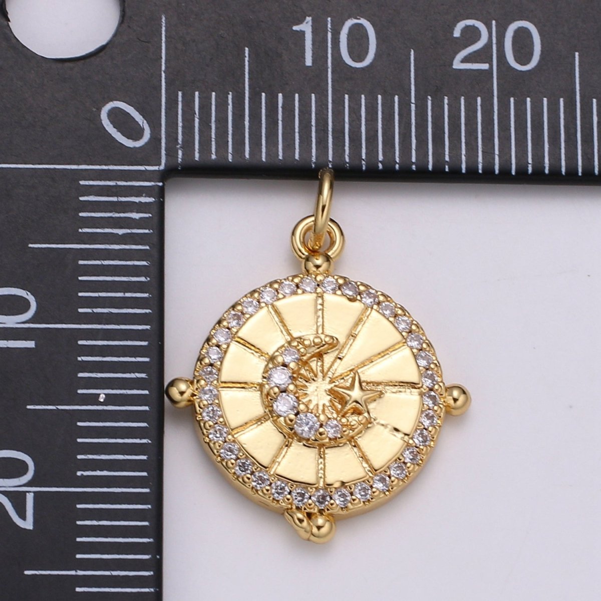Dainty Crescent Moon Pendant Gold Filled Celstial Star Charm Minimalist Crystal Coin Medallion Pendant for Necklace Earring Supply E-165