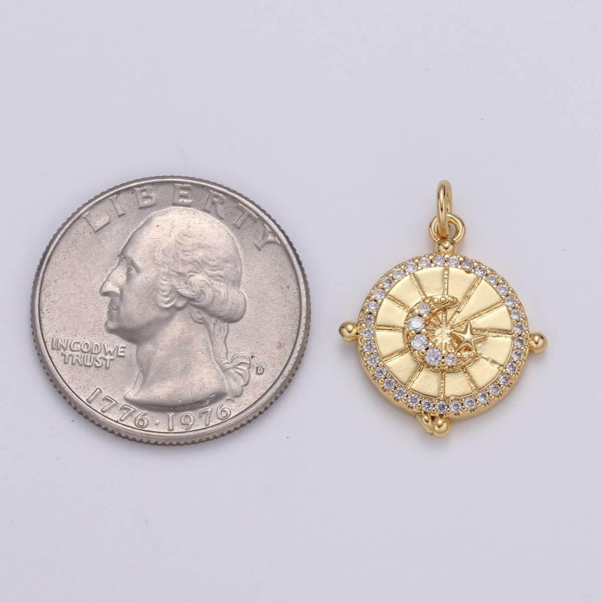 Dainty Crescent Moon Pendant Gold Filled Celstial Star Charm Minimalist Crystal Coin Medallion Pendant for Necklace Earring Supply E-165