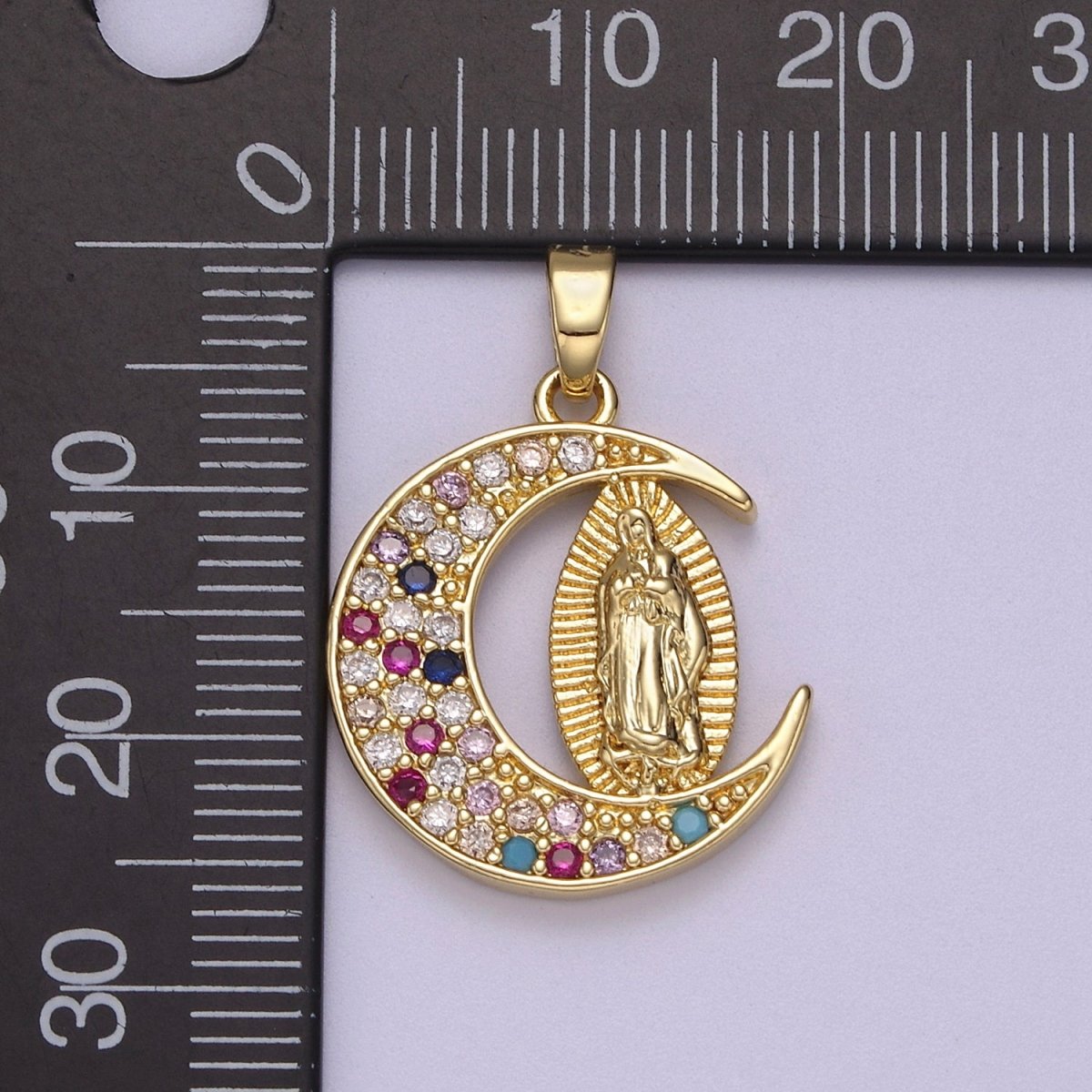 Dainty Crescent Moon Pendant with Lady Guadalupe Virgin Mary Charm N-588 N-589