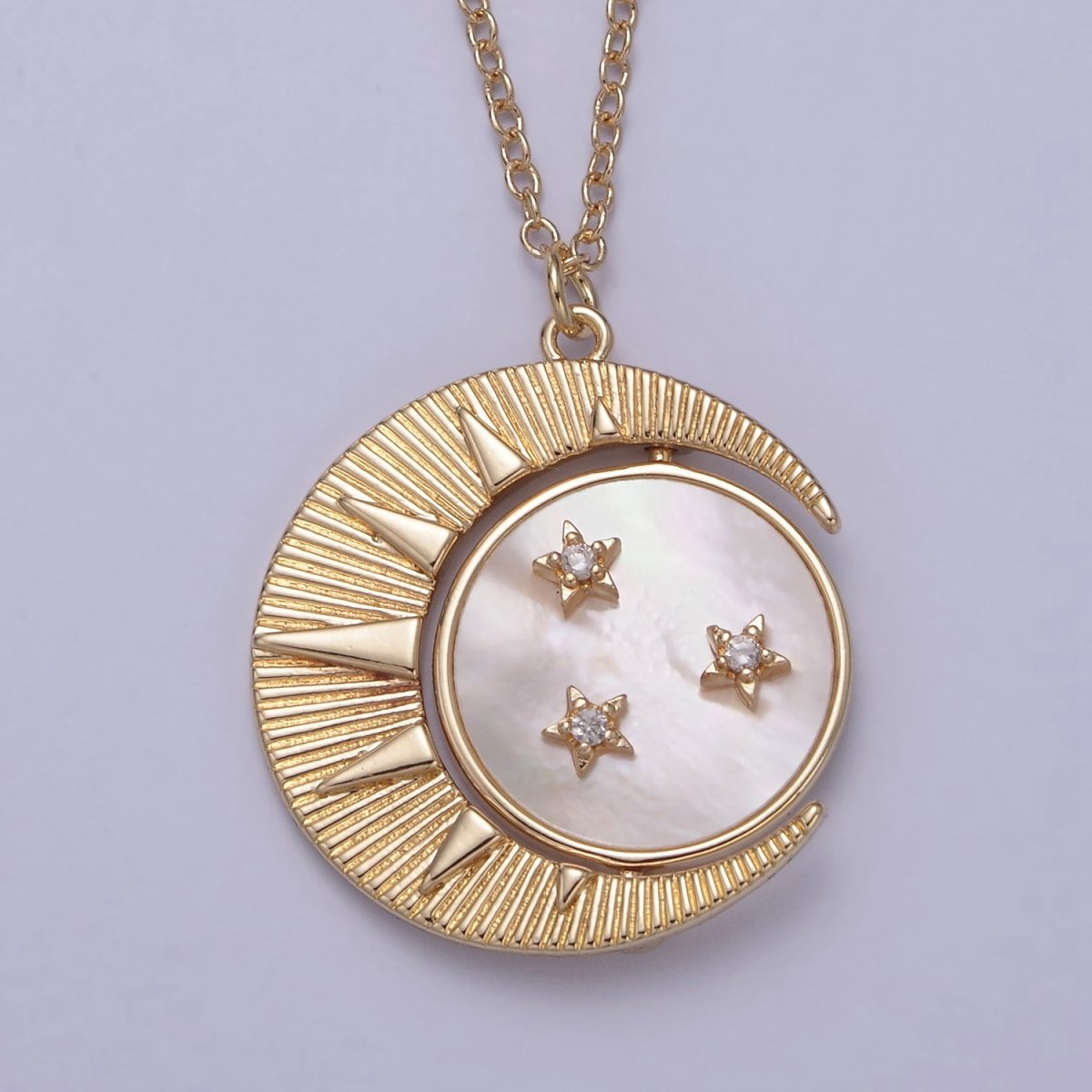 Dainty Crescent Moon Round Charm Celestial Mother of Pearl Necklace Pendant Minimalist Jewelry WA599