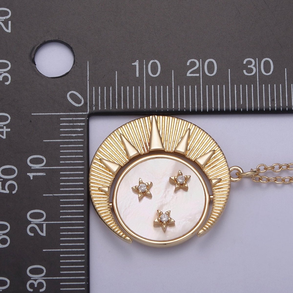 Dainty Crescent Moon Round Charm Celestial Mother of Pearl Necklace Pendant Minimalist Jewelry WA599