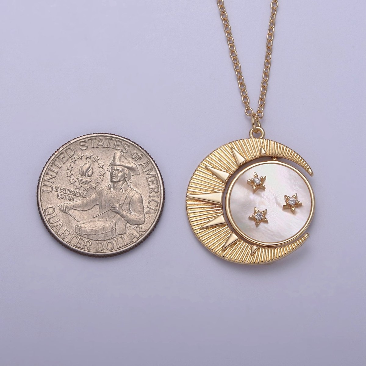 Dainty Crescent Moon Round Charm Celestial Mother of Pearl Necklace Pendant Minimalist Jewelry WA599