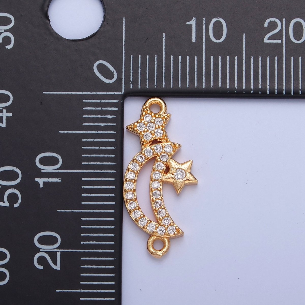 Dainty Crescent Moon Star CZ Gold Pave Charm Connector for Bracelet Necklace Supply F-556 - DLUXCA