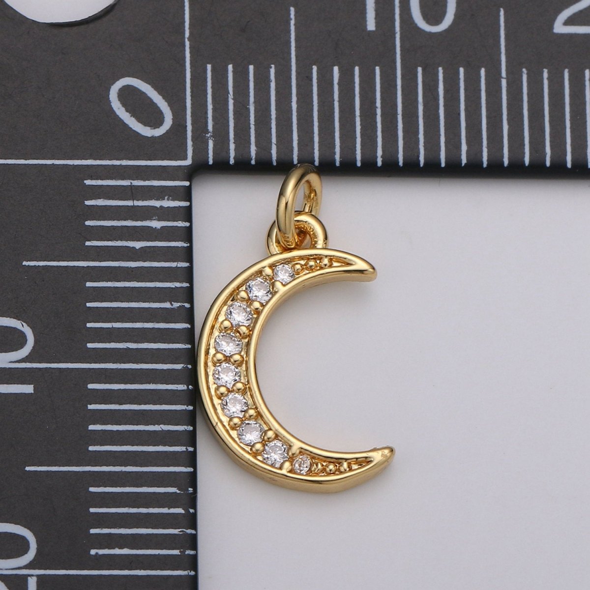 Dainty Crescent Tiny CZ Charm - Micro Pave Gold Moon Charm in 24k Gold Filled celestial Jewelry for Bracelet Earring Necklace Component D-505