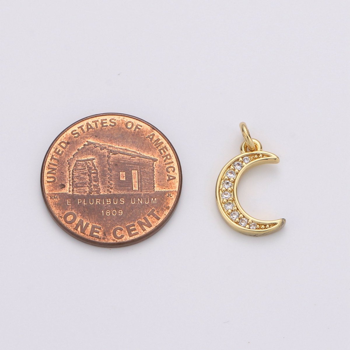 Dainty Crescent Tiny CZ Charm - Micro Pave Gold Moon Charm in 24k Gold Filled celestial Jewelry for Bracelet Earring Necklace Component D-505