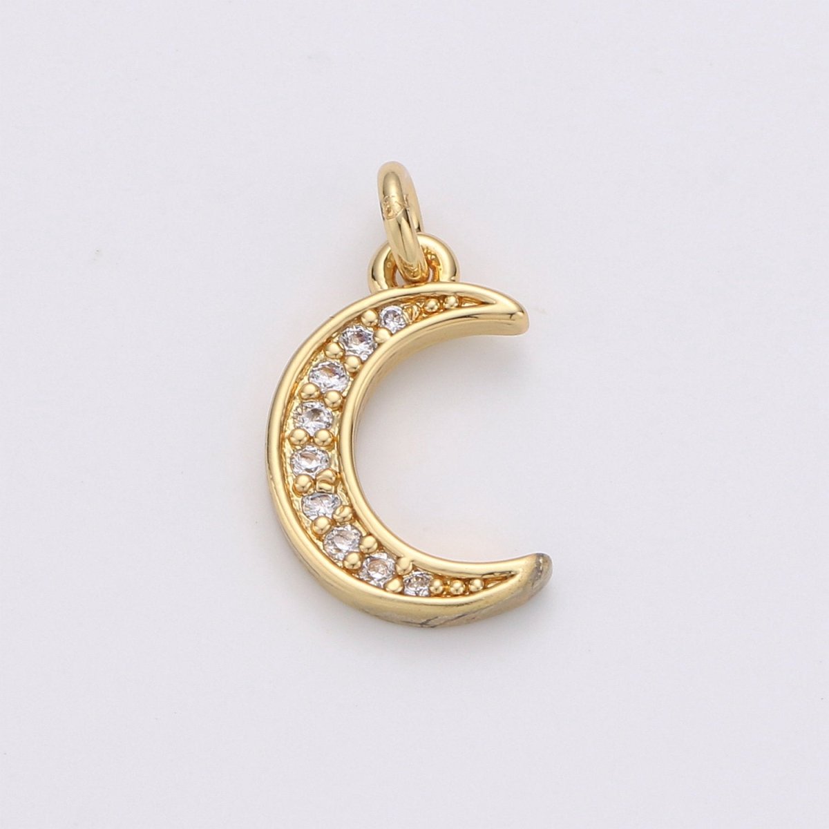 Dainty Crescent Tiny CZ Charm - Micro Pave Gold Moon Charm in 24k Gold Filled celestial Jewelry for Bracelet Earring Necklace Component D-505