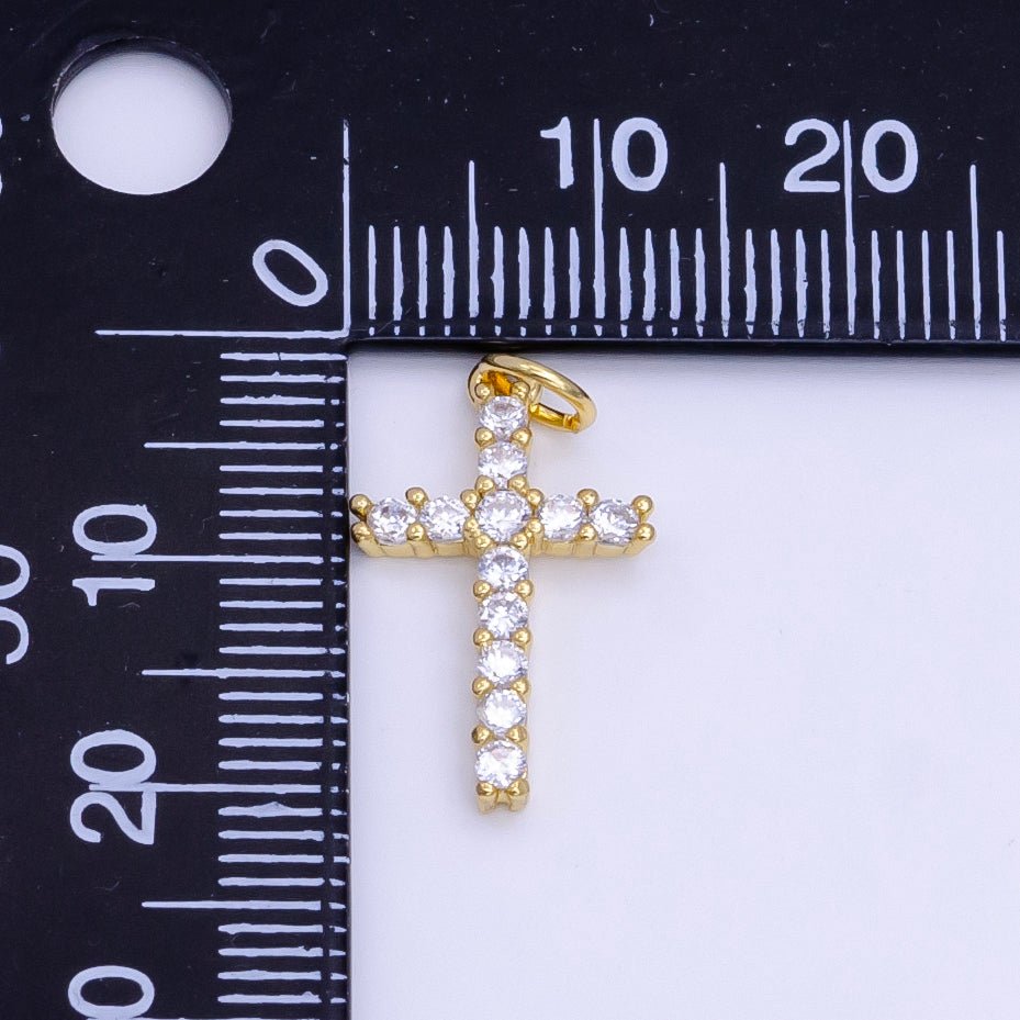 Dainty Cross Charm Pendant 14k Gold Filled CZ Micro Pave Small Silver Cross Charm Religious Jewelry Making Necklace Cubic Zirconia 24x11.5mm M-367