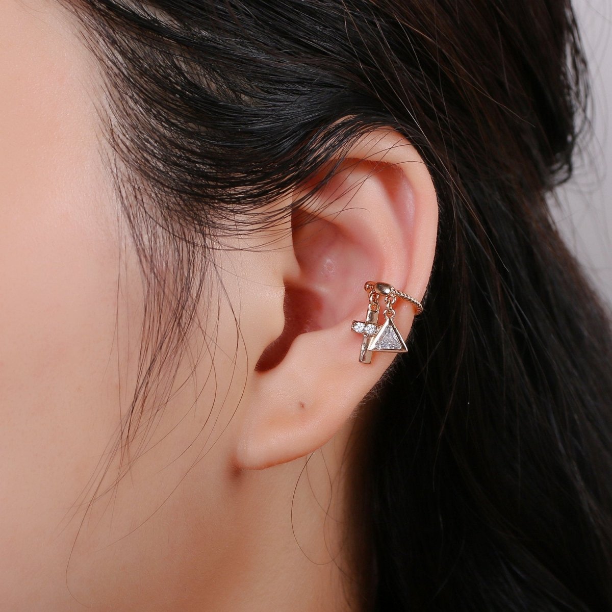 Dainty Cross Gold ear cuff, Cubic ear cuff, cz gold ear cuff, CZ ear cuff gold, Non pierced ear cuff, Conch ear cuff, cz gold wrap earring AI-126