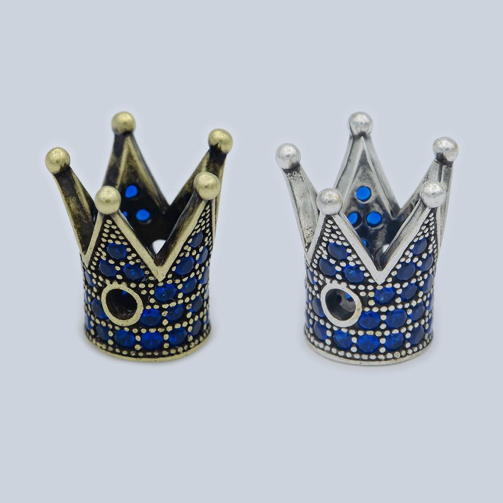 Dainty Crown Bead Spacer CZ Blue Crystal Small Simple King Crown Model Jewelry Making Beads B-580
