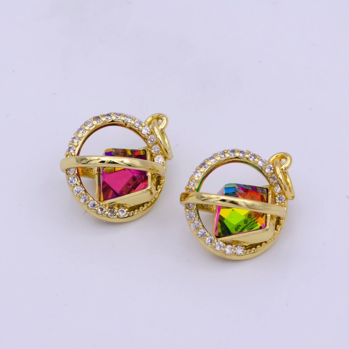 Dainty Crystal AB Crystal Vitrail Medium Ball Charm Micro Pave Cz Ball for Necklace Earring Bracelet Supply M-845 M-846