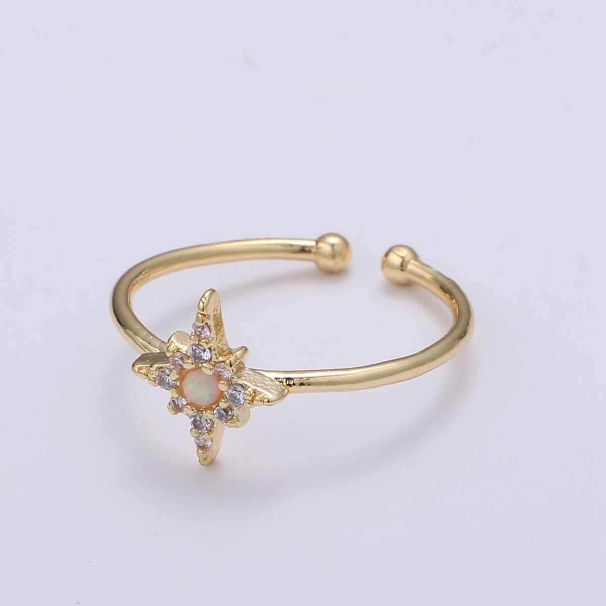 Dainty Crystal Compass Gold Filled Adjustable Ring R-248 - DLUXCA