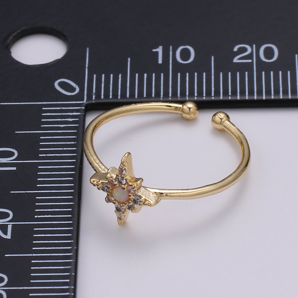 Dainty Crystal Compass Gold Filled Adjustable Ring R-248 - DLUXCA