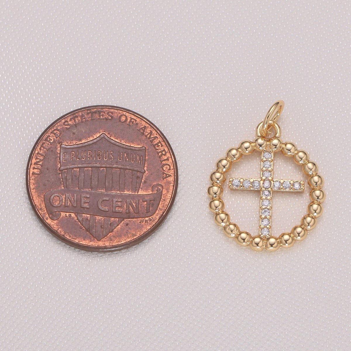 Dainty Crystal Cross in Gold Circle Rosary Charm CZ Golden Holy Cross Prayer Rosary Charm Pendant GP-928