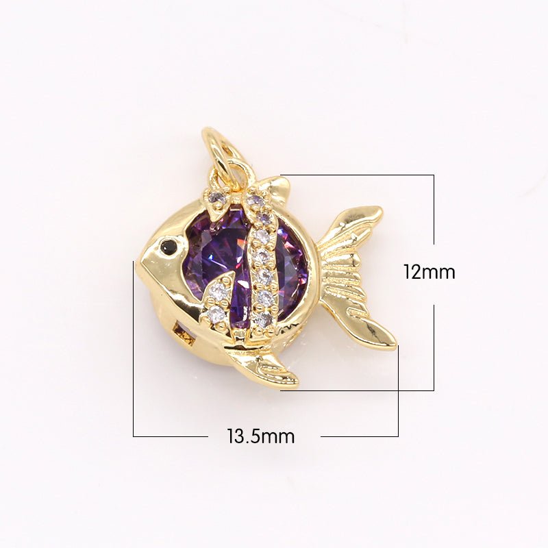 Dainty Crystal Gold Fish Charm CZ Golden Rare Animal Nature Micro Pave Charm Pendant GP-202 GP-333