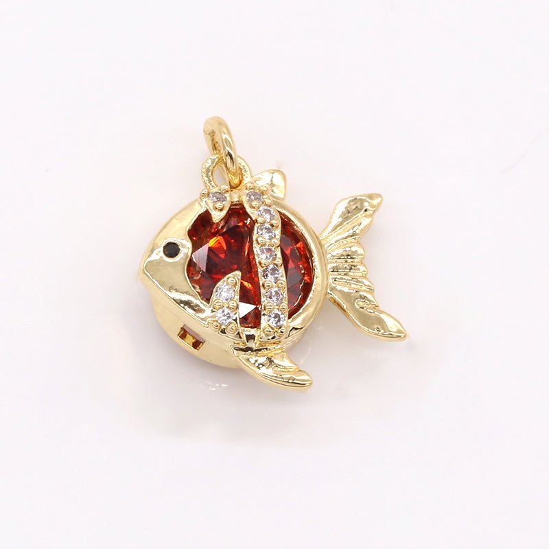 Dainty Crystal Gold Fish Charm CZ Golden Rare Animal Nature Micro Pave Charm Pendant GP-202 GP-333