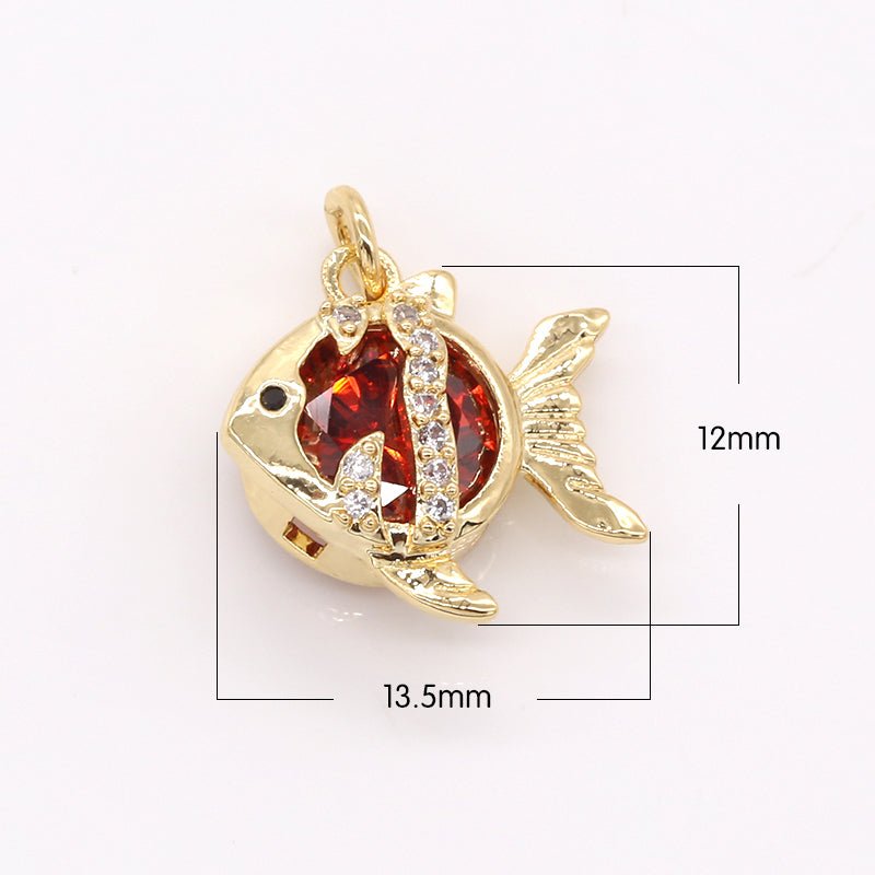 Dainty Crystal Gold Fish Charm CZ Golden Rare Animal Nature Micro Pave Charm Pendant GP-202 GP-333
