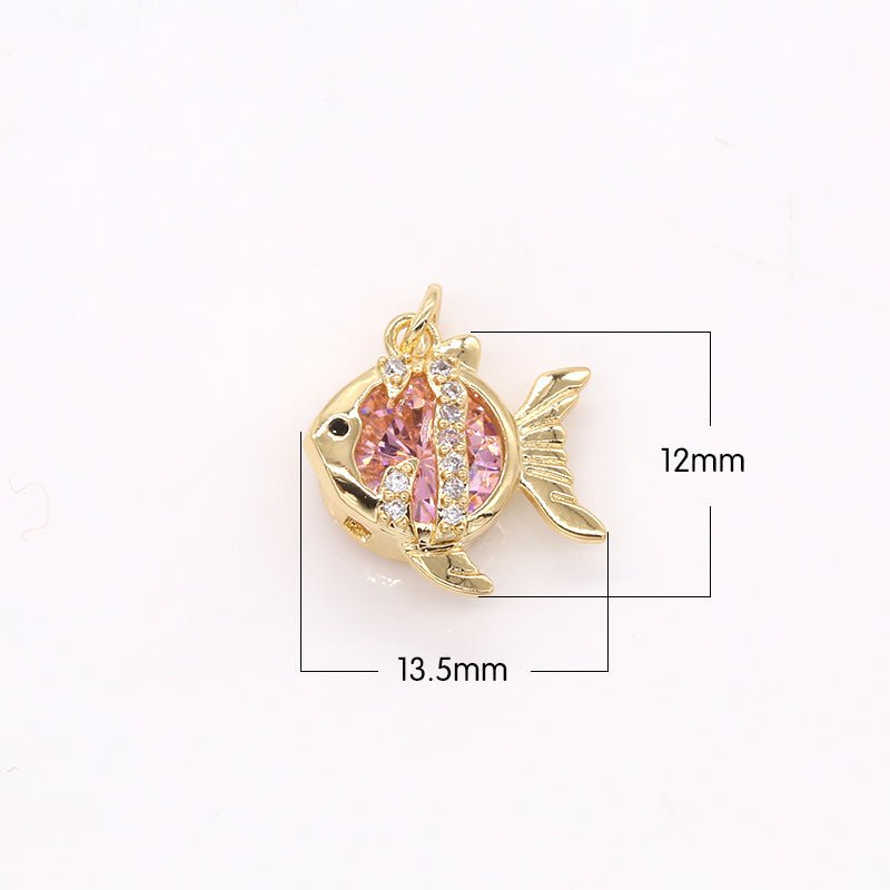 Dainty Crystal Gold Fish Charm CZ Golden Rare Animal Nature Micro Pave Charm Pendant GP-202 GP-333