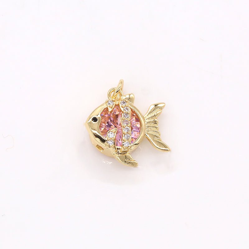 Dainty Crystal Gold Fish Charm CZ Golden Rare Animal Nature Micro Pave Charm Pendant GP-202 GP-333