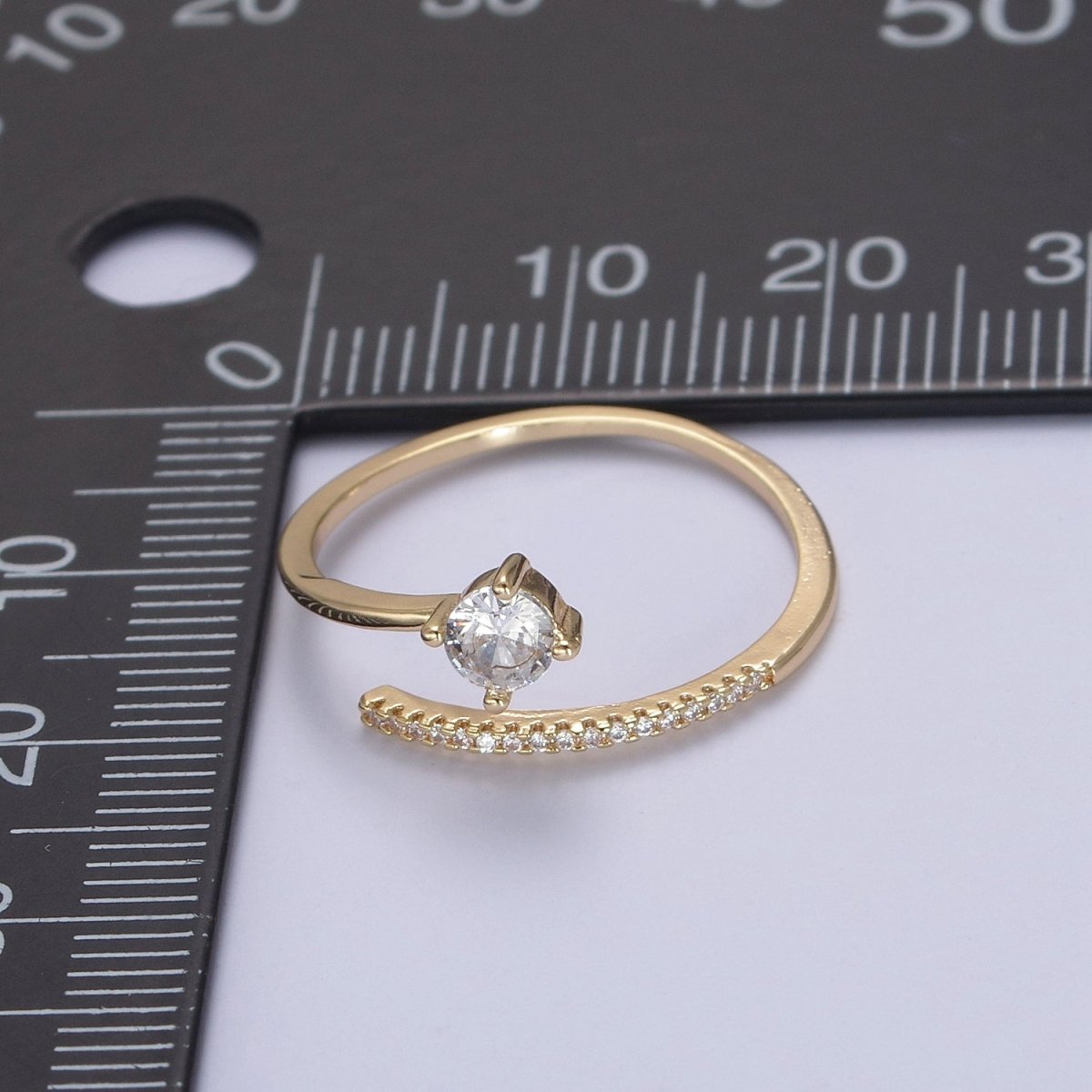 Dainty Crystal Zirconia CZ Stone Open Ring, Minimalist 16K Gold Filled Promise Ring, Adjustable Open Stacking Ring For Valentine Anniversary | U-422 - DLUXCA