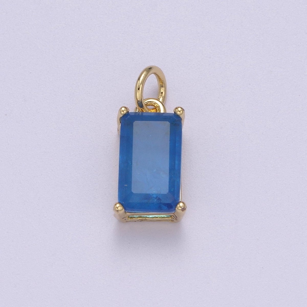 Dainty Cubic AB, Yellow, Blue, Teal, Green, Pink, Red 24k Gold Filled Solitaire Micro Pave Pendant Rectangle Emerald Diamond Cut Square Cz Stone Pendant for Birthstone Add on Charm C-707,C-712,C-713,C-716,C-743,C-773~C-779