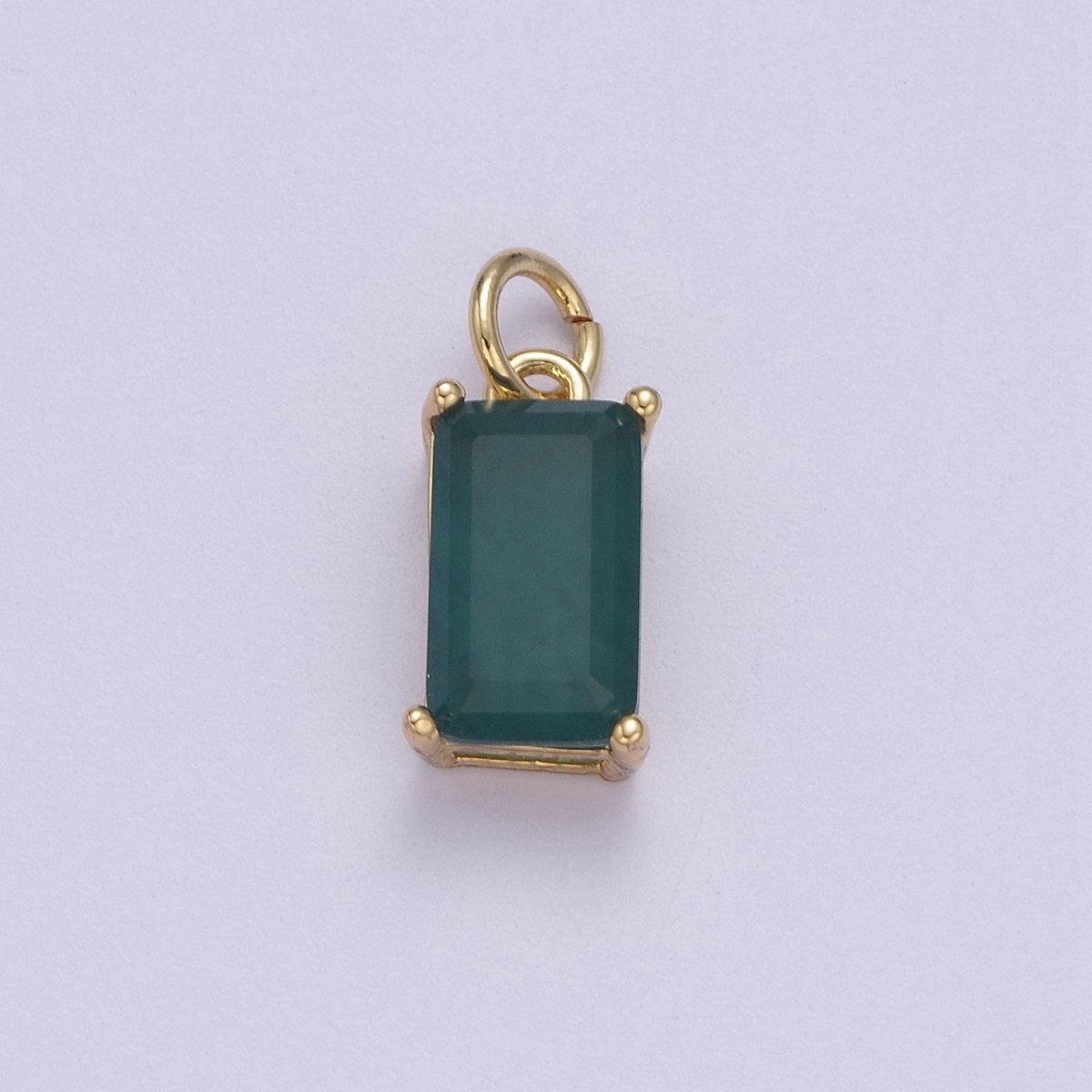 Dainty Cubic AB, Yellow, Blue, Teal, Green, Pink, Red 24k Gold Filled Solitaire Micro Pave Pendant Rectangle Emerald Diamond Cut Square Cz Stone Pendant for Birthstone Add on Charm C-707,C-712,C-713,C-716,C-743,C-773~C-779