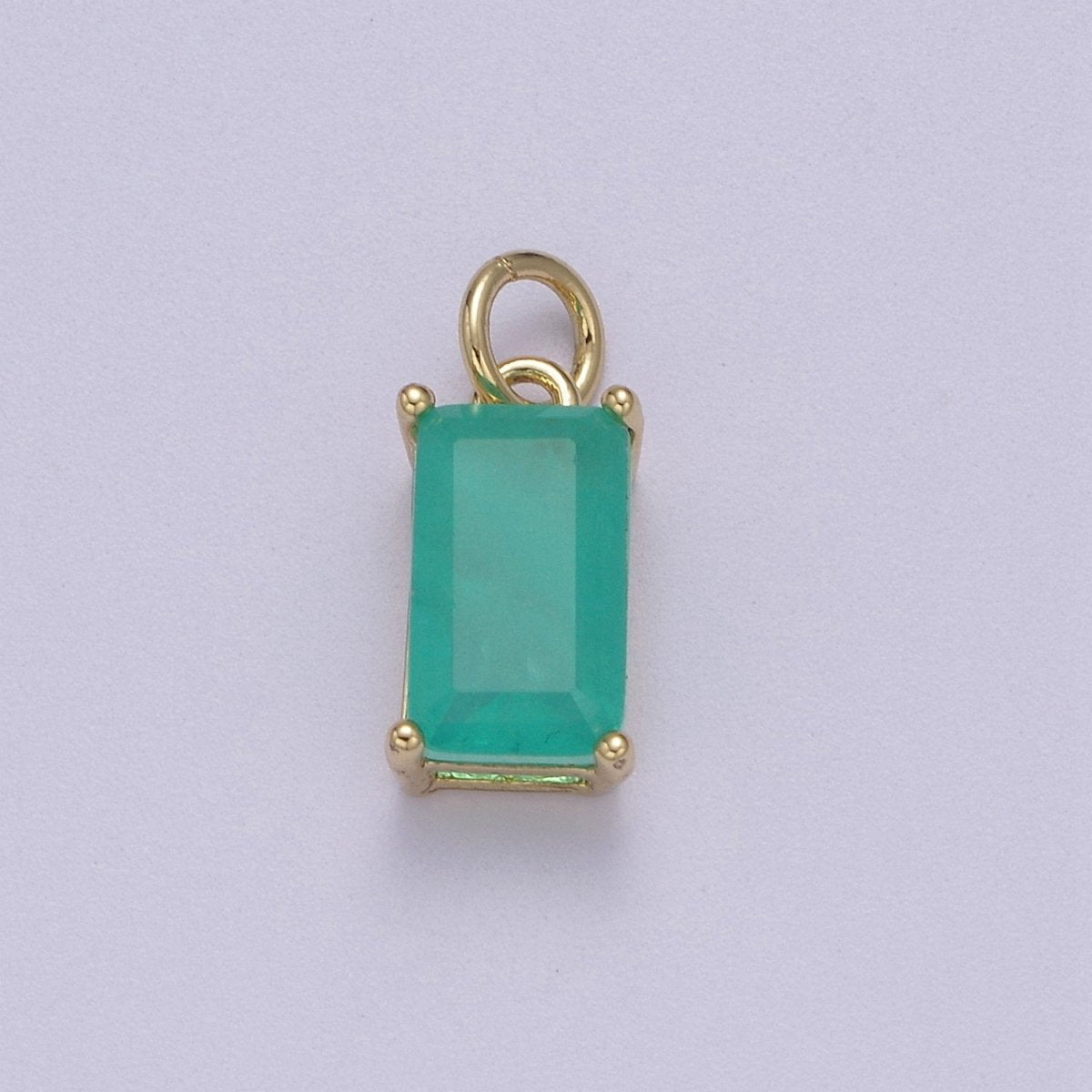 Dainty Cubic AB, Yellow, Blue, Teal, Green, Pink, Red 24k Gold Filled Solitaire Micro Pave Pendant Rectangle Emerald Diamond Cut Square Cz Stone Pendant for Birthstone Add on Charm C-707,C-712,C-713,C-716,C-743,C-773~C-779