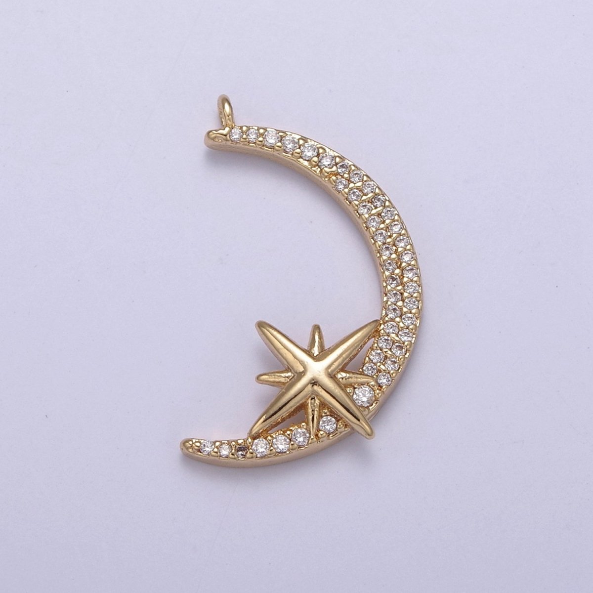 Dainty Cubic Crescent Moon Charm 24k Gold Filled Star Celestial Jewelry pendant N-681 - DLUXCA
