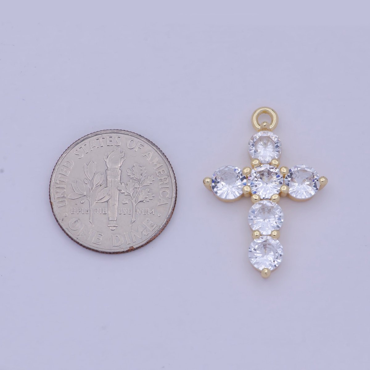 Dainty Cubic Cross Pendant, 14K Gold Filled Charm E-776 - DLUXCA