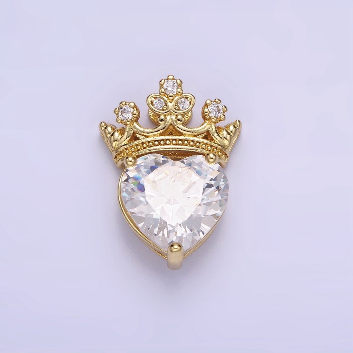 Dainty Cubic Heart Bead with Clear CZ Crown Bead Spacer for Bracelet AA1190 - DLUXCA