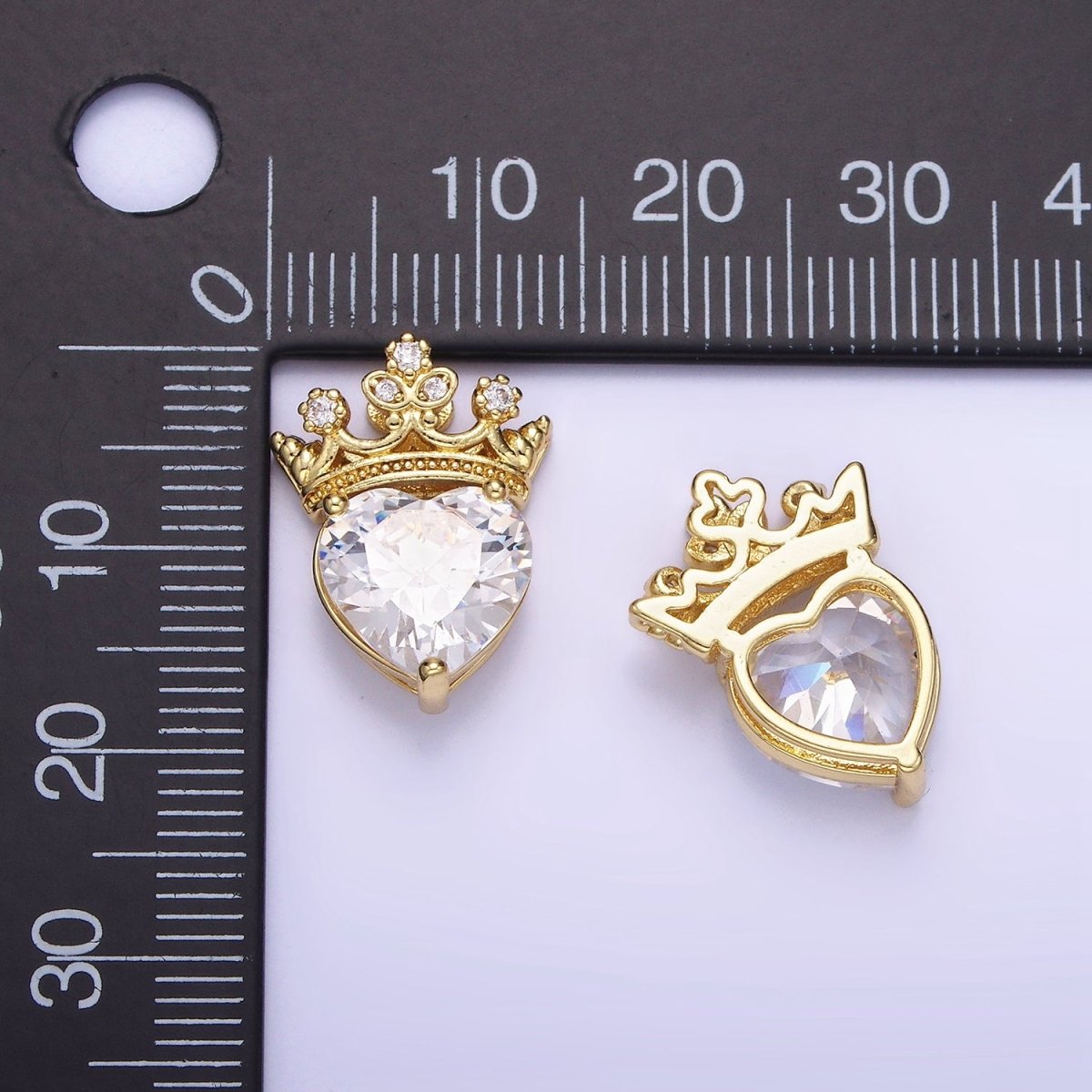 Dainty Cubic Heart Bead with Clear CZ Crown Bead Spacer for Bracelet AA1190 - DLUXCA