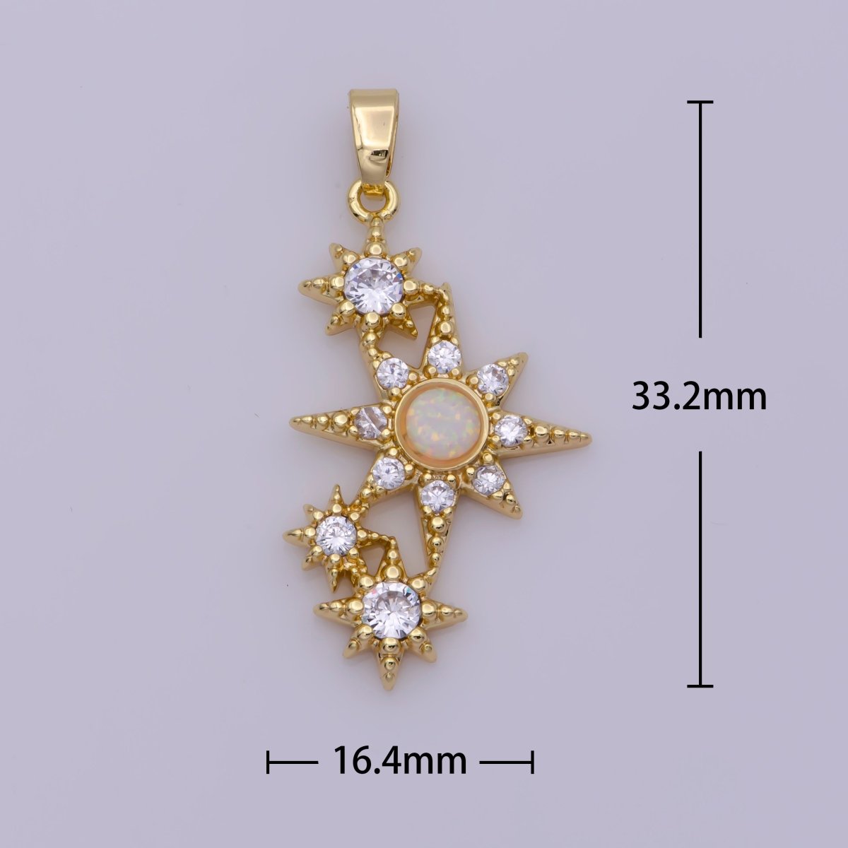 Dainty Cubic Opal Stone Gold Filled North Star Charm Necklace Starburst Charm Necklace, Earring Bracelet Component N-499 N-500